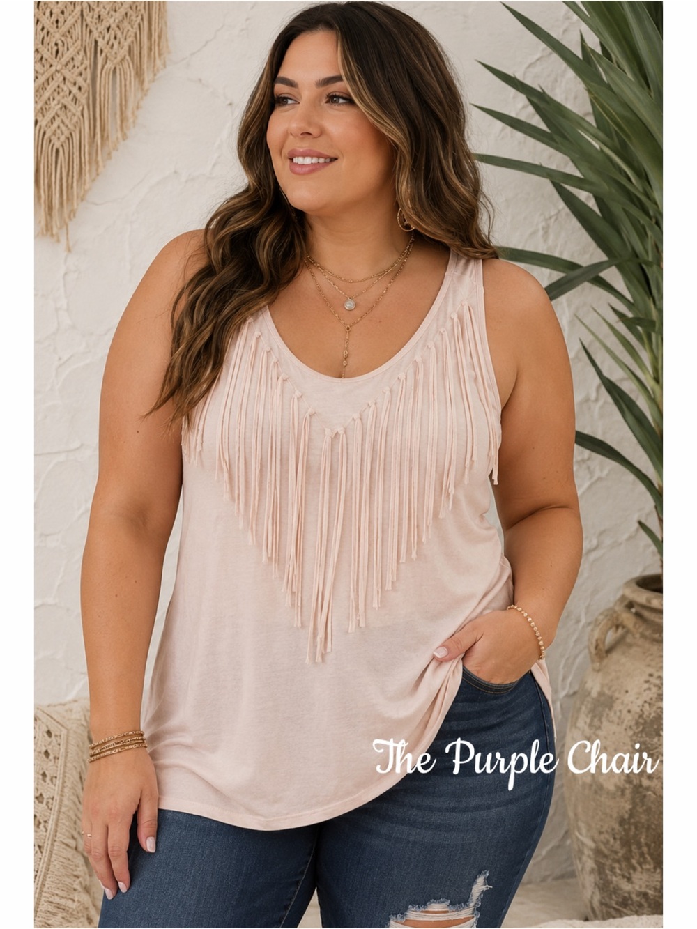 CATO NWT Pale Pink Sleeveless Fringe Top 26/28W